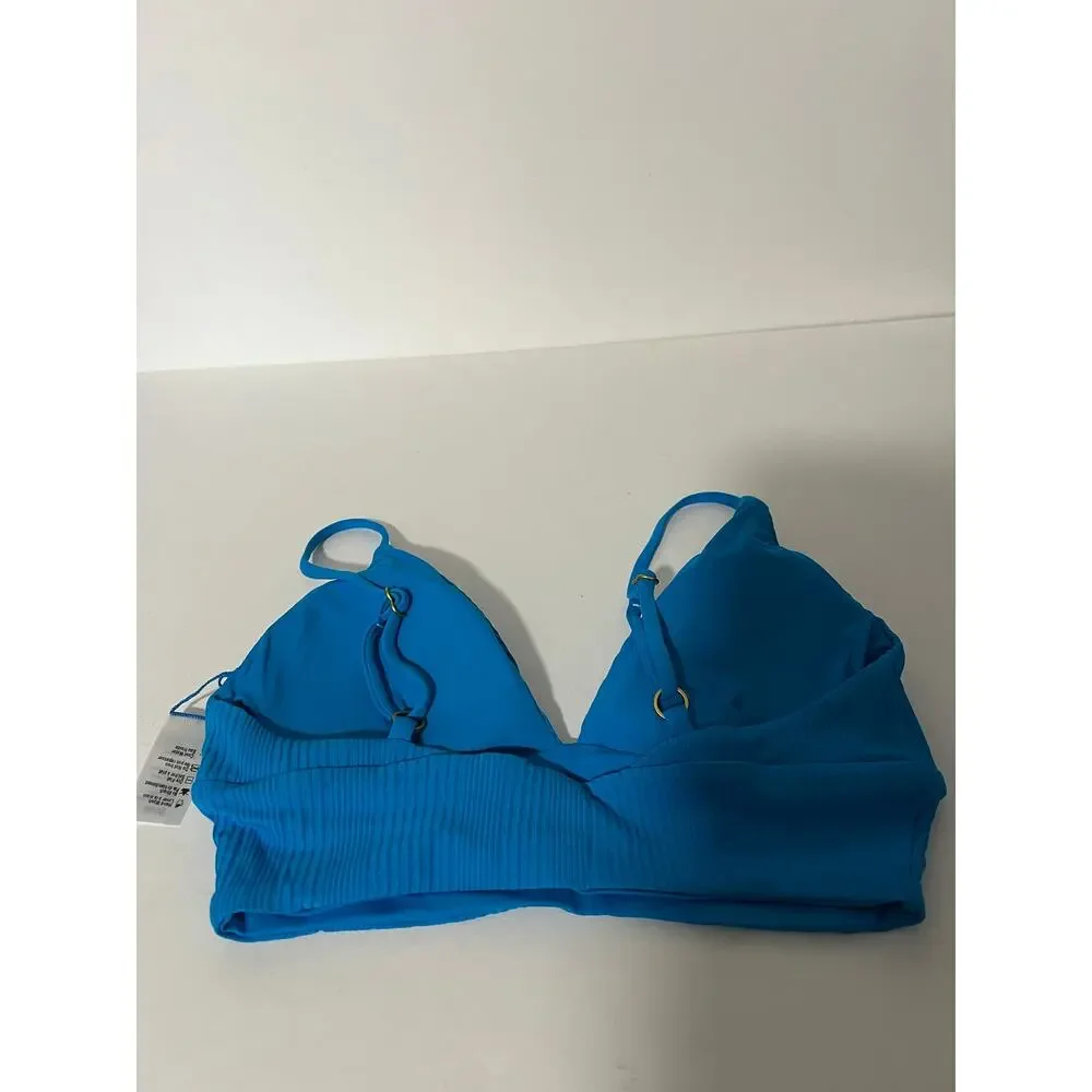 NWT L*Space Women's Ribbed Pointelle Winnie Bikini Swim Top Electric Blue Size M